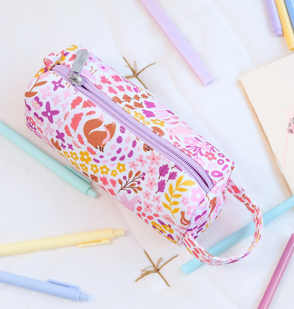 A Little Lovely Company Bloementuin etui lila gevoerd met handvat