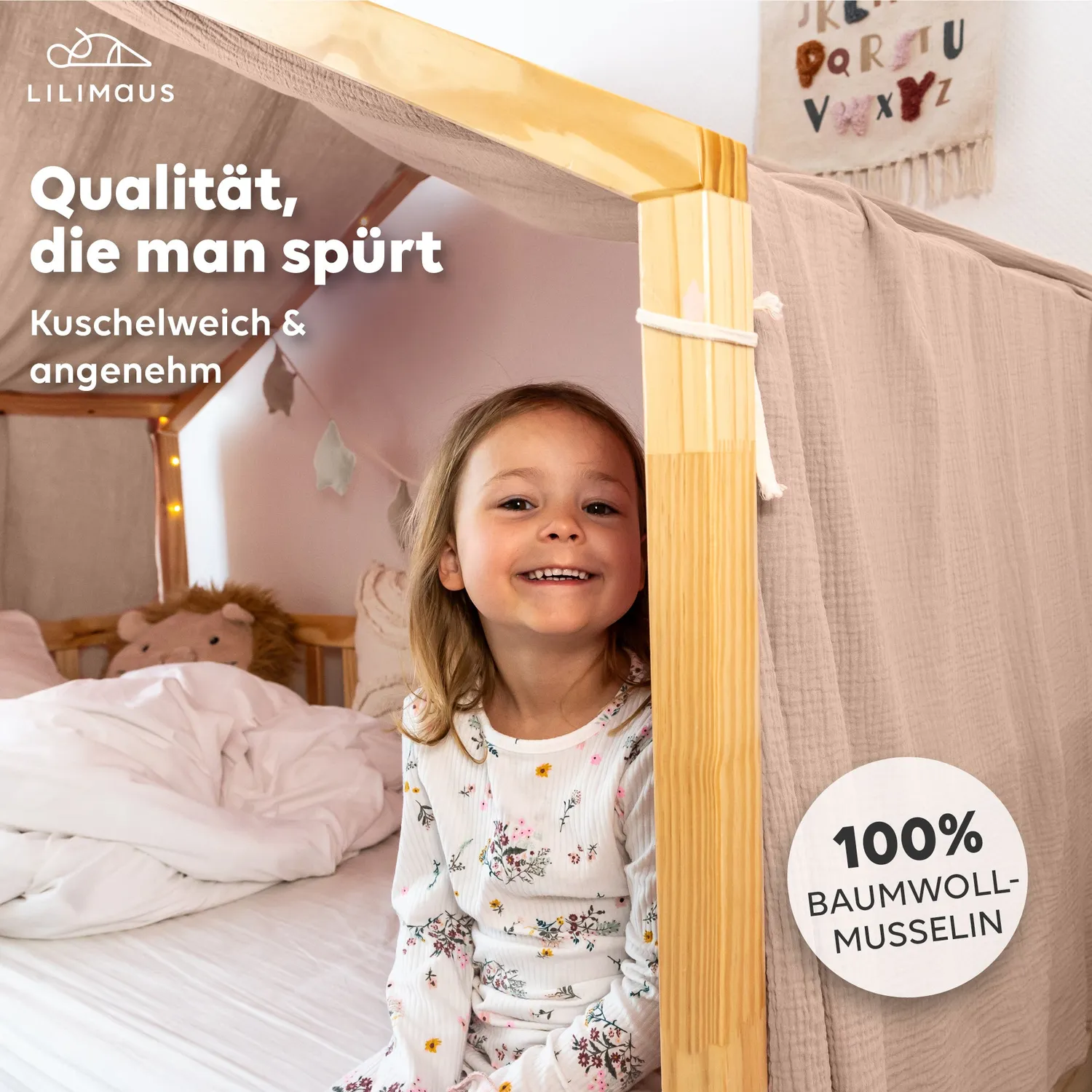Lilimaus Hausbett Himmel Musselin bedhemel 90x200 beige