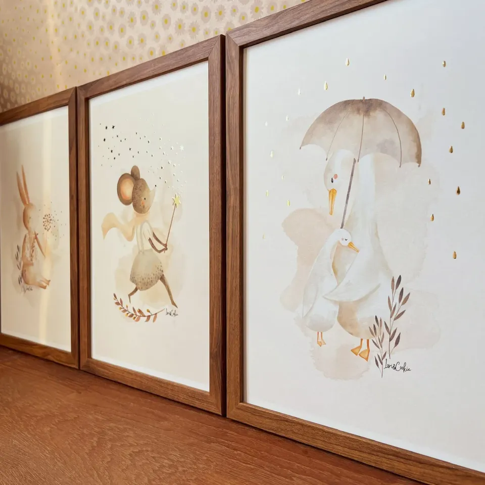 Lori & Cookie Kidsdeco Mia Konijn posterset A4 van 3 goudfolie