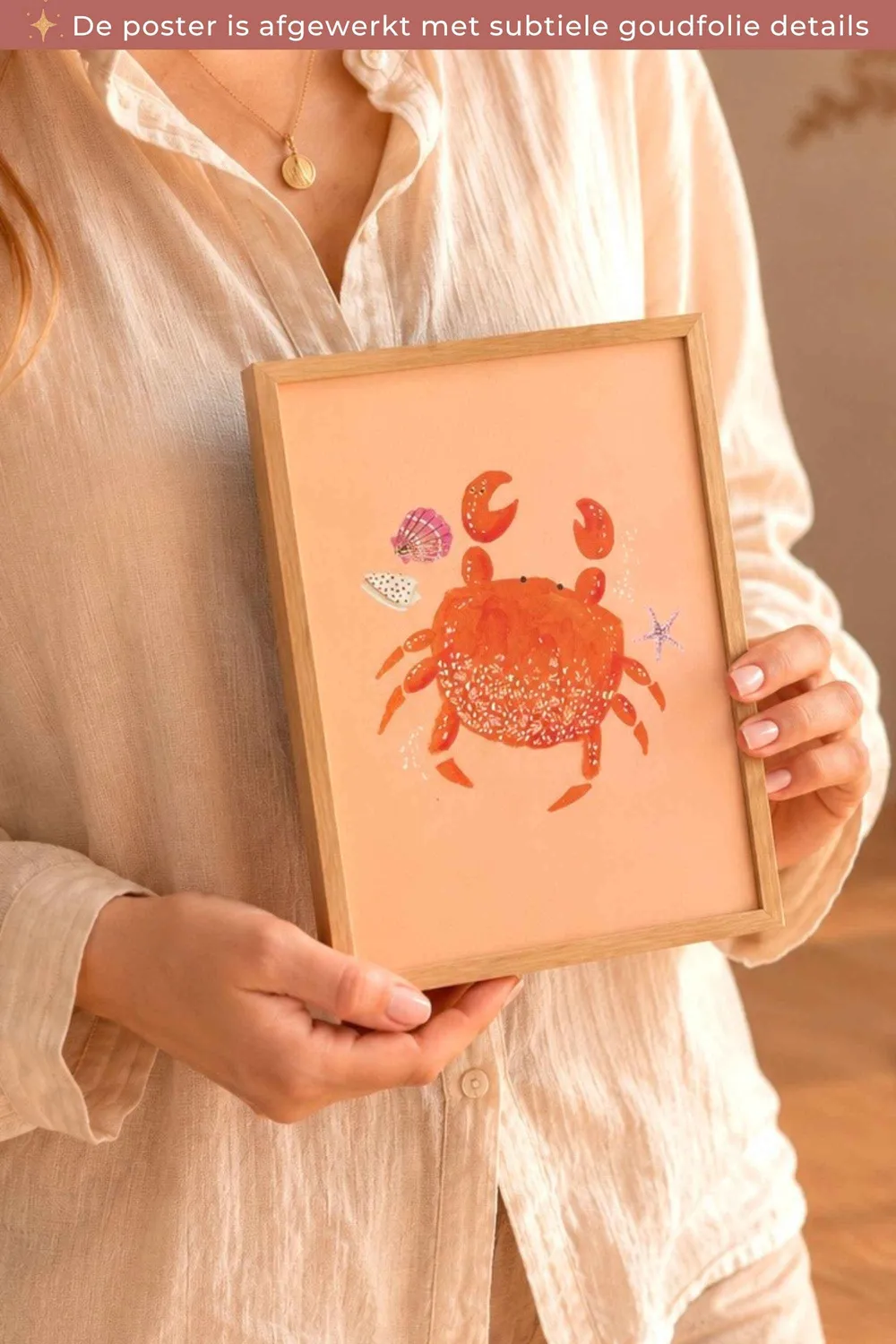 Lori & Cookie Kidsdeco Krab poster goudfolie 15x20cm oranje