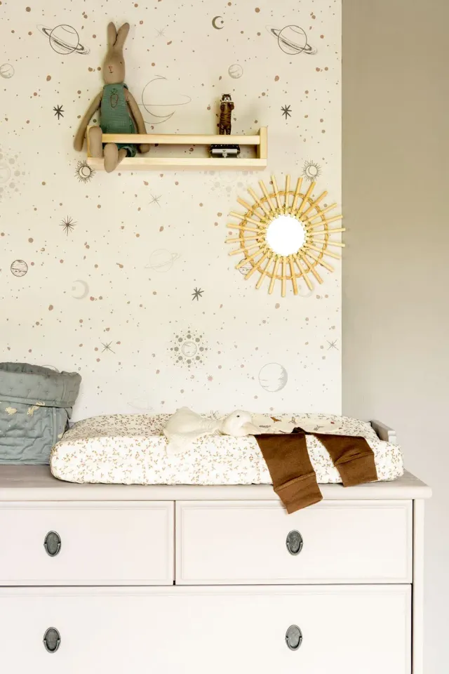 Little Amour Space Stars behang wit 1 rol planeten