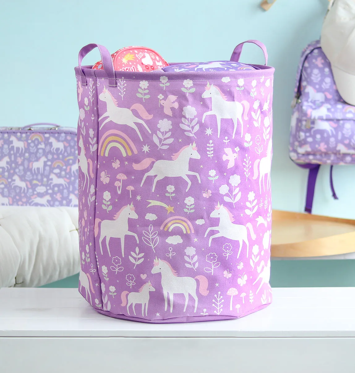 A Little Lovely Company Unicorn Dreams opbergmand katoen paars