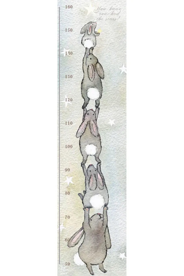 Hartendief Pluisje Konijntje groeimeter 30x120cm aquarel
