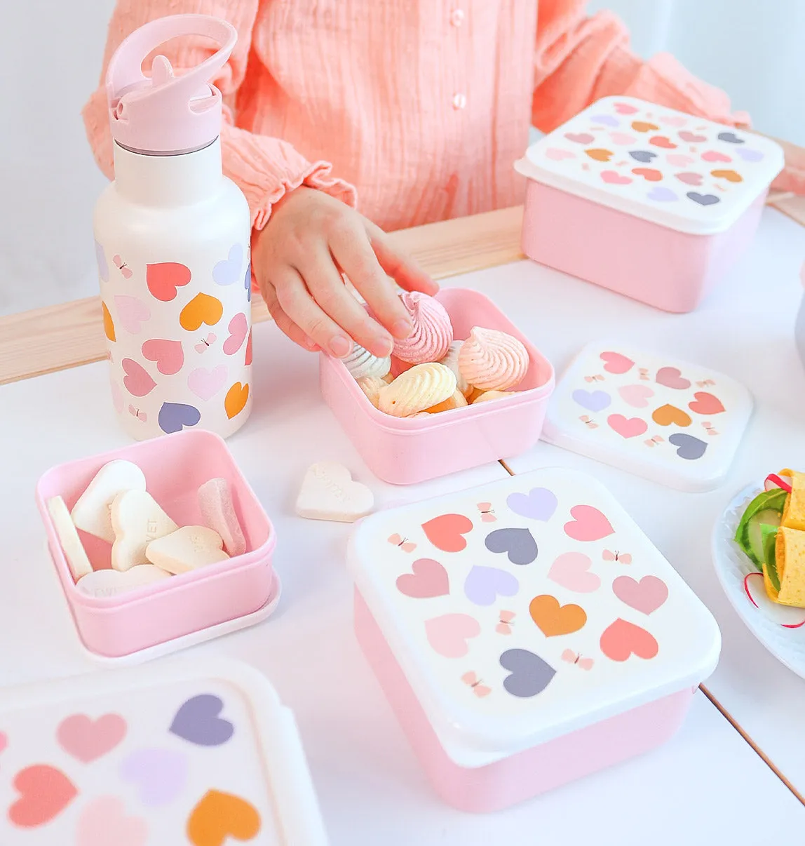 A Little Lovely Company Hartjes lunch snack box set 4-delig